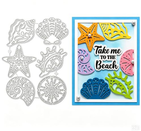 UNICRAFTALE 6 plantillas de corte de acero al carbono con motivos marinos, estrellas de mar y conchas, ideales para hacer tarjetas, plantillas de papel de repujado de verano, álbumes de recortes y