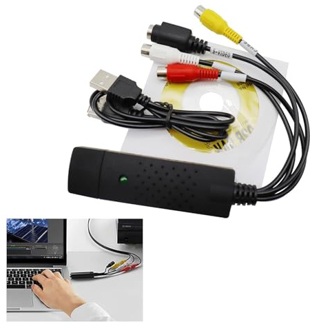 Azushwer Convertisseur VHS vers numérique, convertisseur VHS vers DVD RCA vers USB convertisseur vidéo USB pour magnétoscope TV Hi8 vers DVD numériseur pour PC TV, Mac Windows Vista