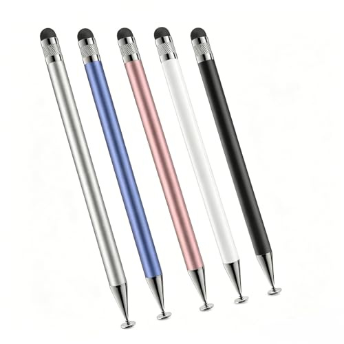 5 penne per tablet – 2 in 1 touch screen penna, penna touch Pen per tutti i tablet, Android e smartphone (argento, blu, oro rosa, bianco, nero).