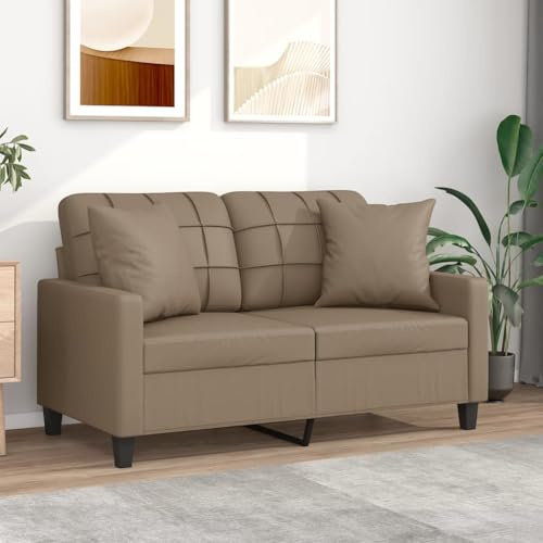 Sinkzol 2-sitsig soffa med prydnadskudde, cappuccinobrun, 120 cm, konstläder, modern design, hållbart konstläder, stabil metallram, bekväm sits