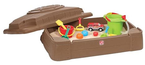 Step2 Play & Store Sandkasten mit Deckel und Sitzecken| Kunststoff Sand Kasten mit Abdeckung für Kinder