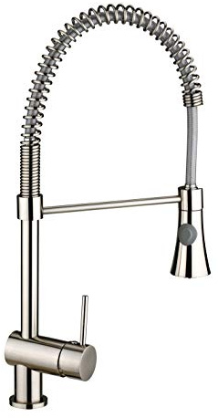Niederdruck Küche Armatur mit Geschirrbrause Küchenarmatur Einhebelmischer Wasserhahn Brause Handbrause Küchenarmaturen Armaturen Edelstahl Optik matt