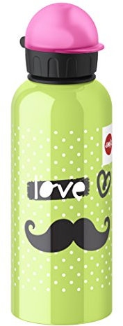 Emsa 514413 Kinder-Trinkflasche, 600 ml, Sicherheits-Verschluss, 100% dicht, Teens Moustache