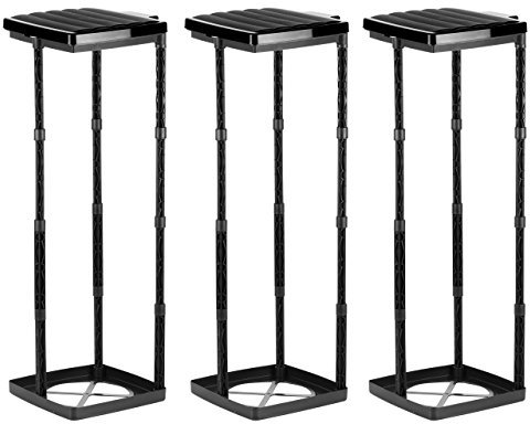 Grizzly porta sacchi spazzatura, 3x portarifiuti cestino per rifiuti con coperchio nero, sistema a innesto regolabile in altezza con anello di fissaggio, per di diverse dimensioni da 25-120 litri