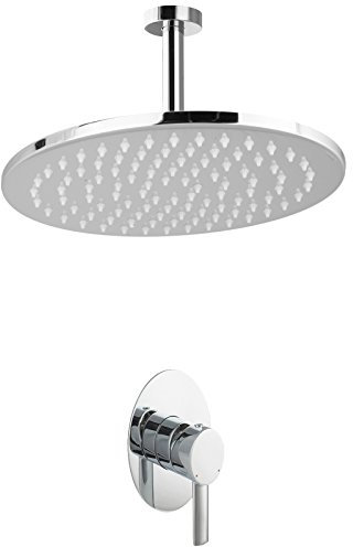 PaulGurkes Duscharmatur Regendusche Unterputz oval Einhandmischer Deckenarm Duschkopf Regenbrause Kopfbrause Brausearm rund kurzer Zulaufarm Wasserbrause Einhebelmischer Wasserhahn ein Verbraucher