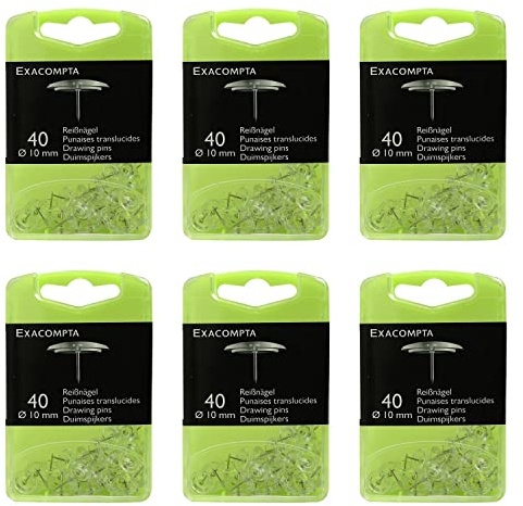 Exacompta Linicolor Reißnägel, Spitze 7 mm, 10 mm, transparent, 6 Packungen mit 40 Stück