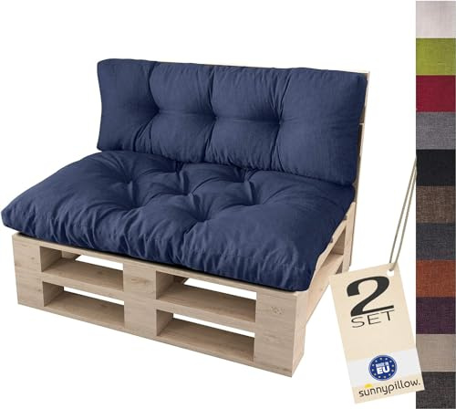 sunnypillow Palettenkissen für Palettenmöbel - 2er Set - Palettenauflage 120 x 80 für Palettensofa - Palettenpolster für Garten, Gesteppte Kissen für Europaletten - Sitzkissen & Rückenkissen Blau