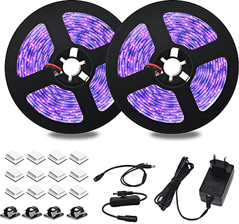 dystaval Tira de luces LED de 10 m, UV LED de 33 pies, luz negra UV con transformador, 600 ledes 2835, 12 V y 3 A, accesorios de luz negra flexible para iluminación decorativa, iluminación de fiesta
