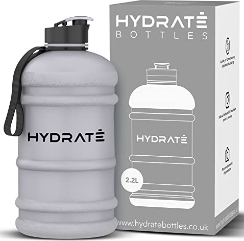HYDRATE XL Jug 2.2 Litre Water Bottle - BPA Free, Flip Cap, Leak Proof Big Water bottle Ideal for Gym, Adults, Clear Water Container Large Sports Bottle, Extra Strong Material (Matte Grey)