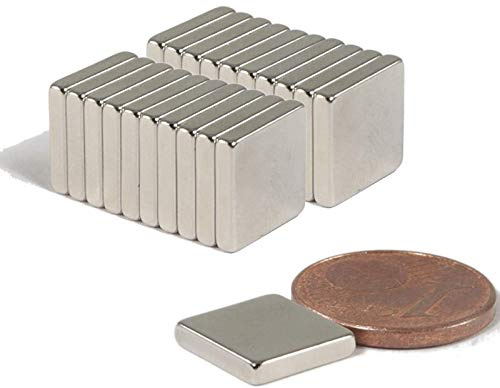 Quadermagnet Neodym Magnet 10mm Quader - 10x10x2mm - Magnete 1,5Kg Haftkraft Stark - Quadratische Bastel Pinnwand Whiteboard Magnettafel Modellbau Magnete [20 Stück]