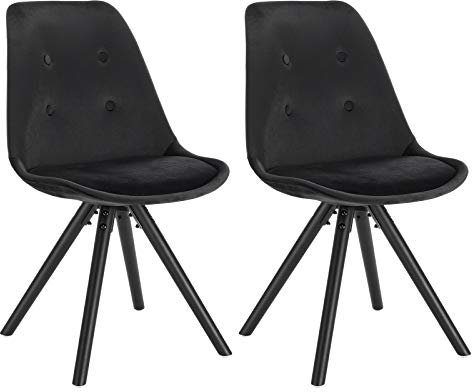WOLTU Esszimmerstühle 2er Set, Küchenstuhl, Skandinavisch Design, schminktisch Stuhl, Loungesessel, Polsterstuhl, Retro Design Gepolsterter Stuhl, Sitzfläche aus Samt, Schwarz, BH196sz-2