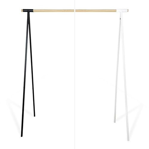 Natural Goods Berlin Kleiderständer GARD Design Garderobe freistehend | Metall Kleiderstangenhalterung für 30mm Rundstab | Massiv Holz stabil | DIY (130cm Kleiderstange EICHE, Schwarz)