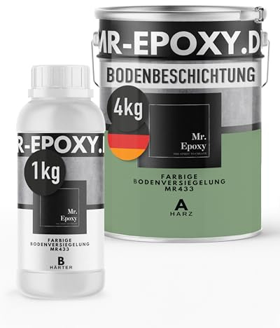 Mr. Epoxy Epoxidharz Bodenbeschichtung (5 kg, RAL 6021 Blassgrün) - 2K Betonfarbe für Garagen, Keller & Werkstatt Boden - Flüssigkunststoff Epoxid Grundierung und Bodenversiegelung