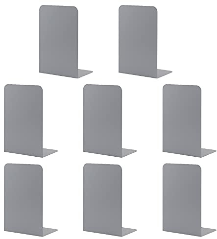 MSDADA Buchstützen aus Metall L, 102x203x135mm, 4 Paar CD Buchständer Kinder, Bücherregal für Schule Zuhause Büro Bibliothek Decorative(Grau)