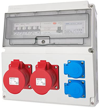 Wandverteiler CEE 2x16A und 2x230V Baustromverteiler Komplett mit Leitungsschutzschalter, FI und Zähler (Modell 14)