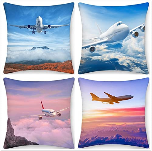 Tinnoon Kissenbezug 30x30cm 4er SetBoho Wohnzimmer Outdoor Deko, Schlafzimmer Zimmer Dekor Kissenhülle Kissenbezüge mit Verstecktem Reißverschluss, Couchkissen, Sofakissen Weinachten Himmelsflugzeug
