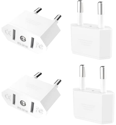 VIEVRE 4 Stück US to Eu Adapter, Adapter USA Deutschland Stecker, US Stecker Adapter Auf EU, US zum 2 Pin Deutschland (Weiß)