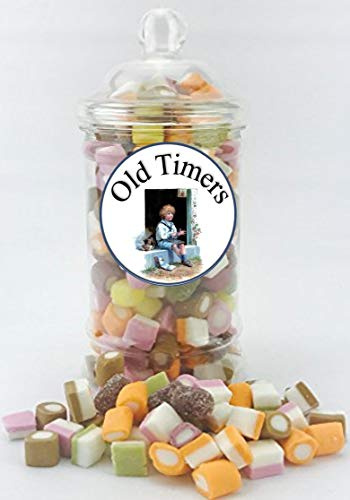 Old Timers Traditional Dolly Mixtures in Reusable Retro Victorian Style Plastic Jar 970 millilitres 750 grams