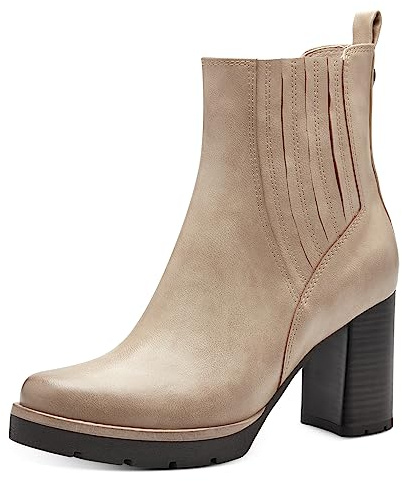 MARCO TOZZI Damen Chelsea Boots aus Kunstleder mit Absatz, Grau (Taupe), 39