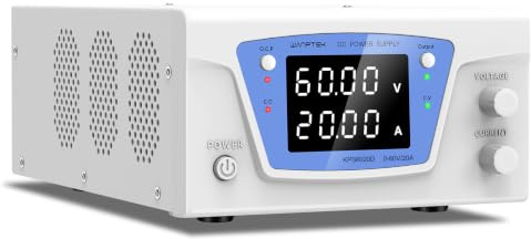 Fuente de alimentación Regulable CC 0-60V/0-20A,Fuente de alimentación Laboratorio con botón Output, Pantalla Digital LED de 4 dígitos con Alta precisión,Ajuste de codificador