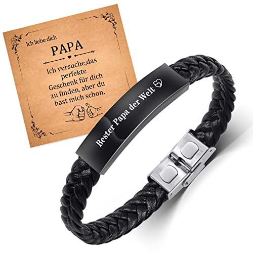 CheersLife Papa Geschenk Vatertagsgeschenk für Papa Lederarmband mit Gravur