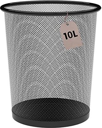 Detectalia Cestino in Rete Metallica 10 Litri Nero Ø23,5 x 27 cm. Cestini per la Carta o per Tavolo da Lavoro, Cestino Scrivania per Ufficio o Casa, Cestino per il Riciclaggio, Cucina o Bagno