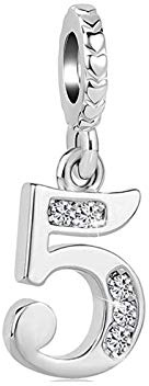 SBI Jewelry Abalorio de números 0 a 9 para mujer, compatible con pulseras Pandora, colgante de plata para mujer, aniversario, cumpleaños, uno que es, Cobre, Sin piedra preciosa