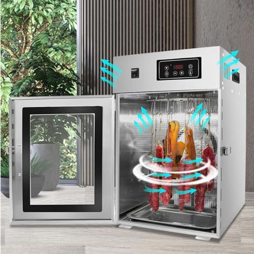 MAYFABD Essiccatore Rotativo 360° per Carne Essiccatore per Salsicce Affumicate in Acciaio Inossidabile Termostato Regolabile 35-90 °C Basso Rumore per Pancetta Pollo Anatra Pesce