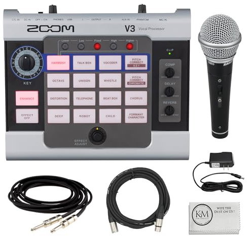 Zoom V3 Vocal Processor Bundle mit Handheld Nierenmikrofon + 6.1 m XLR Kabel + 5.7 m Instrumentenkabel + 9V Netzteil (6 Stück)