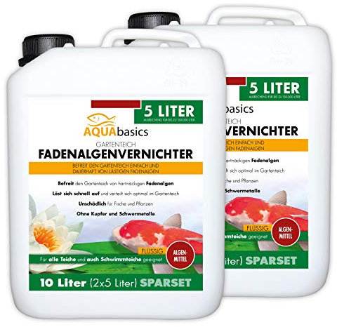 AQUAbasics Gartenteich Fadenalgenvernichter FLÜSSIG entfernt lästige Fadenalgen dauerhaft und stoppt die Neubildung von Algen, Größe:10 Liter