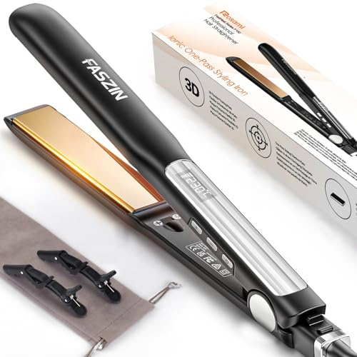 Faszin Planchas del Pelo 2 en 1, Calienta en 20s Plancha Pelo, de Titanio con Iones Plancha de Pelo, Pantalla LCD Clara, Ideal para Alisar, Rizar y crear Ondas (Negro)