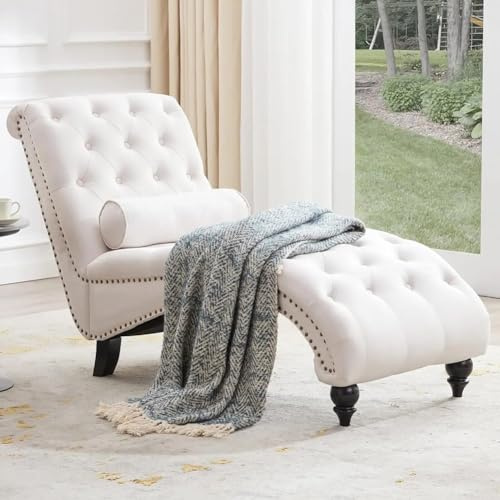 Shally Dogan Chaise Lounge Sessel aus ergonomischem Stoff, Relax-Liege Deluxe Premium für Wohnzimmer, Zuhause, Büro, hohe Dichte, ergonomische Polsterung und Lendenkissen (Beige)