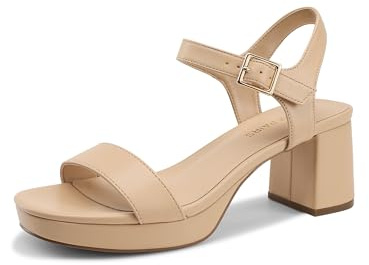 DREAM PAIRS Women's Platform Heels Block Chunky Open Toe Ankle Strap Heel Fashion Wedding Party Dress Sandals Shoes,Size 7,Nude,DWUMHS2507