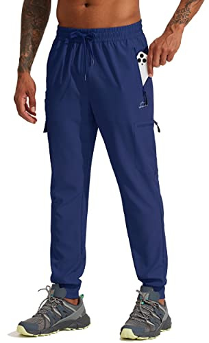 WILLIT Joggingbyxor för män, vandringsbyxor, resor, joggingbyxor, sportbyxor, lätta snabbtorkande utomhus, löparbyxor, vandring med dragkedjefickor, Mörkblå, M