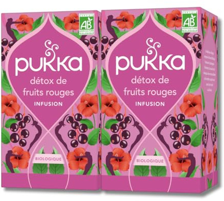 Pukka | Infusion Bio Détox de Fruits Rouges | Infusion Biologique et Ayurvédique, Issue du Commerce Équitable 40 Sachets | Lot de 2x20 sachets