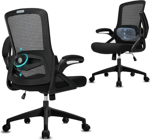 Milacyee Bürostuhl Ergonomischer, Schreibtischstuhl mit Klappbaren Armlehnen, Höhenverstellbarer Bürostuhl mit Verstellbarer Lendenwirbelstütze und leisen Rollen, Chefsessel Belastbarkeit 120kg