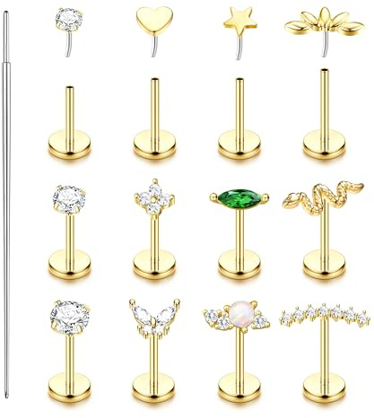 KALVICA 12 Pcs Helix Piercings Chirurgenstahl Ohrringe Set CZ Hypoallergene Tragus Piercing Gold/Silber Labret Conch Knorpel Medusa Piercing Kleine Studs für Mehrere Ohrlöche für Damen 16G/18G/20G