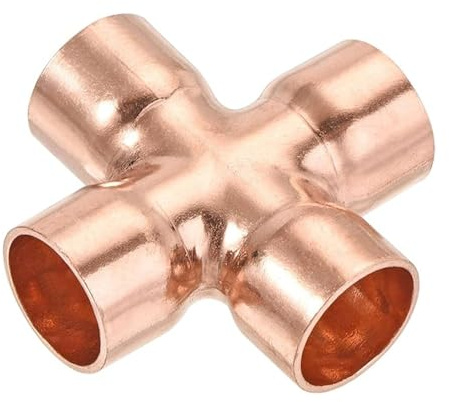 1 Stück 4-Wege Kupfer Kreuzverschraubung für Sanitär, Klimaanlagen, Kälte, Zentralheizungs und Gasleitungen, 22mm