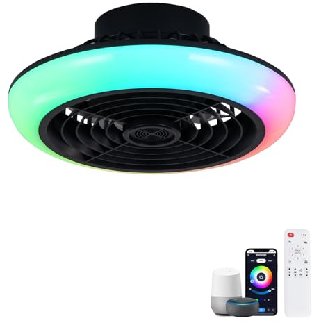 Luyaim 40CM RGB Deckenventilator Mit Alexa-Steuerung - Dimmbare LED Deckenleuchte, Bluetooth-Lautsprecher, 6 Geschwindigkeiten DC-Motor Für Kinder- & Jugendzimmer-Black