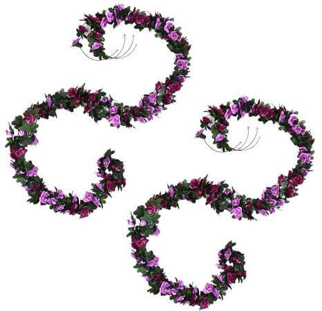 2 Pack Artificial Flowers for Decoration,2.4m Flower Garlands Purple Fake Rose Vines, 45 Simulated Roses,Artificial Flower Vine Hanging Plant Garlands for Outdoor Indoor Wedding Wall Decor