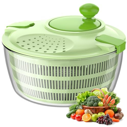 Vihoom Centrifugadora Lechuga, Gran Capacidad 4,5L Escurridor Verduras, Escurridor Lechuga con Bol y Cesta de Malla, Lava y Seca Rápidamente Verduras y Frutas