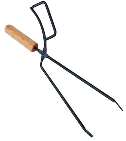 ERINGOGO Pinze Per Caminetti e Bracieri Da Esterno Manico in Legno, Attrezzi Per Barbecue e Campeggio Antiscottatura, Accessori Per Spostare Carbonella e Combustibile Da Fuoco in Sicurezza