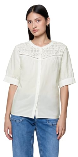 Street One Studio kortärmad blus med broderi off white 36, Vit, 36