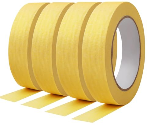 jwtyu 4 Rolls Yellow Masking Tape for Painting 2cm x 50m painters tape for Interior Decoration Car Painting DIY Hand Drawings