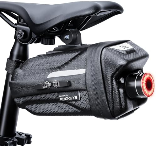 POWVINE Bike Saddle Bag with Taillight, 2.0L Waterproof & Easy-Install Bicycle Saddle Bag, 3D Shell Cycling Seat Pack for Road/E-Mountain Bikes, Durable Storage Bag for Cyclists