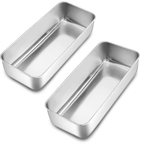Homikit 2 stycken 30,5 cm stora brödformar i rostfritt stål för kakor, bröd och bröd, rektangulär brödform bakform 7,6 cm djup, hälsosam och giftfri, diskmaskinssäker