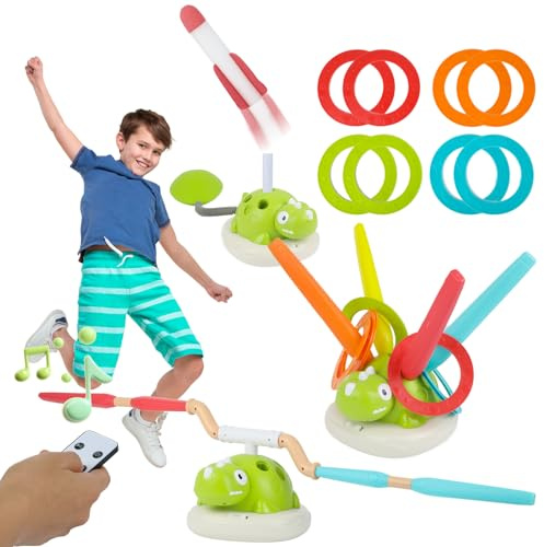 SOARFLY 3 in 1 Outdoor Spiele für Kinder, Raketen Spielzeug, Seilspringmaschine Kinder, Ringwurfspiel, Rocket Launcher, Outdoor Spiele Geschenk Kinders Junge Mädchen 3 4 5 6 7 8 9 Jahre