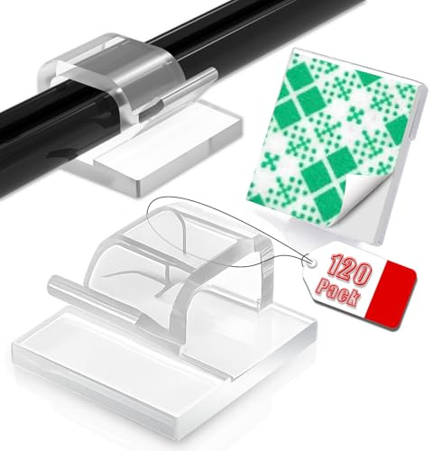 120 Stück Kabelhalter Selbstklebend – Kabelclips & Kabelorganizer für Kabelmanagement, spurloser Drahthalter für Wand, Schreibtisch - Kabelbefestigung Lichterkette (Transparent)