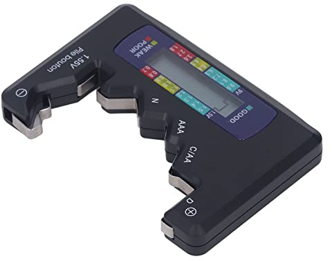 BAFOVY Tester Batteria Digitale, Display LCD in Materiale ABS per Celle a Bottone 1,5 V 9 V AA AAA CD D, Controllo Batteria Portatile Preciso per Uso Domestico e Ufficio (BLACK)