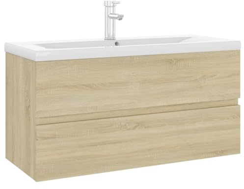 Mokuyary Mobile sottolavabo da incasso in rovere Sonoma, in legno di legno, con cassetto, mobiletto da bagno, cucina, mobili da bagno